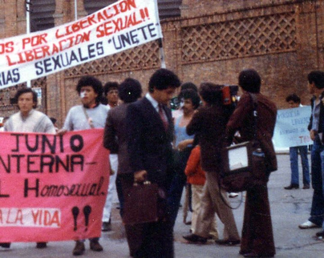 Entrevista a Velandia para la TV, en la Primera Marcha del Orgullo Homosexual en Colombia (1982)