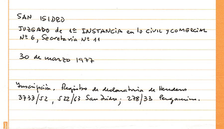 De puño y letra de Bergoglio, sobre la isla de la Curia. El manuscrito en el que identifica el expediente sucesorio de la propiedad.